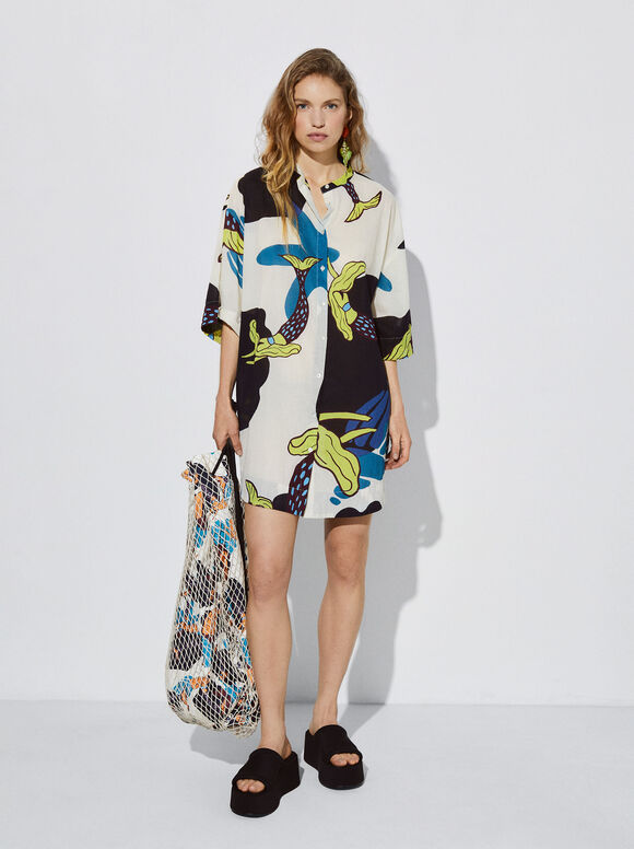 Vestido camisa estampado - Multicolorido