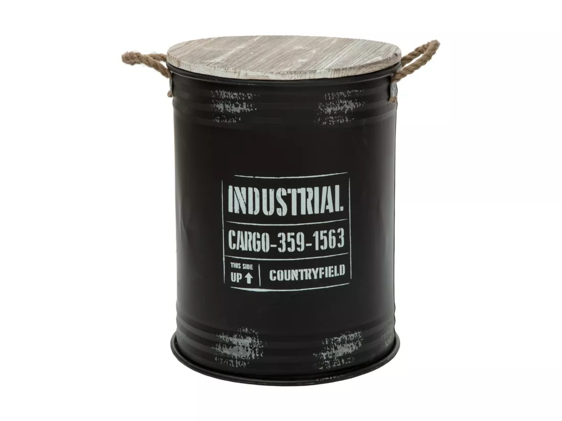 Lot de 3 Coffres Bidon en métal Noir Industrial rétro factory
