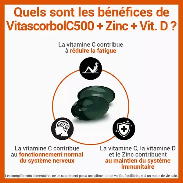 Vitascorbol C500 + Zinc + Vitamine D 30 capsules