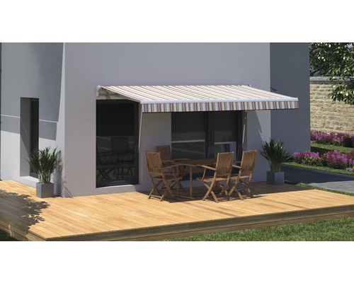 SOLUNA knikarmzonnescherm Trend 2,5x2 Stoffen design D421 Frame zilver geanodiseerd incl. motor, wandschakelaar en noodhandzwengel