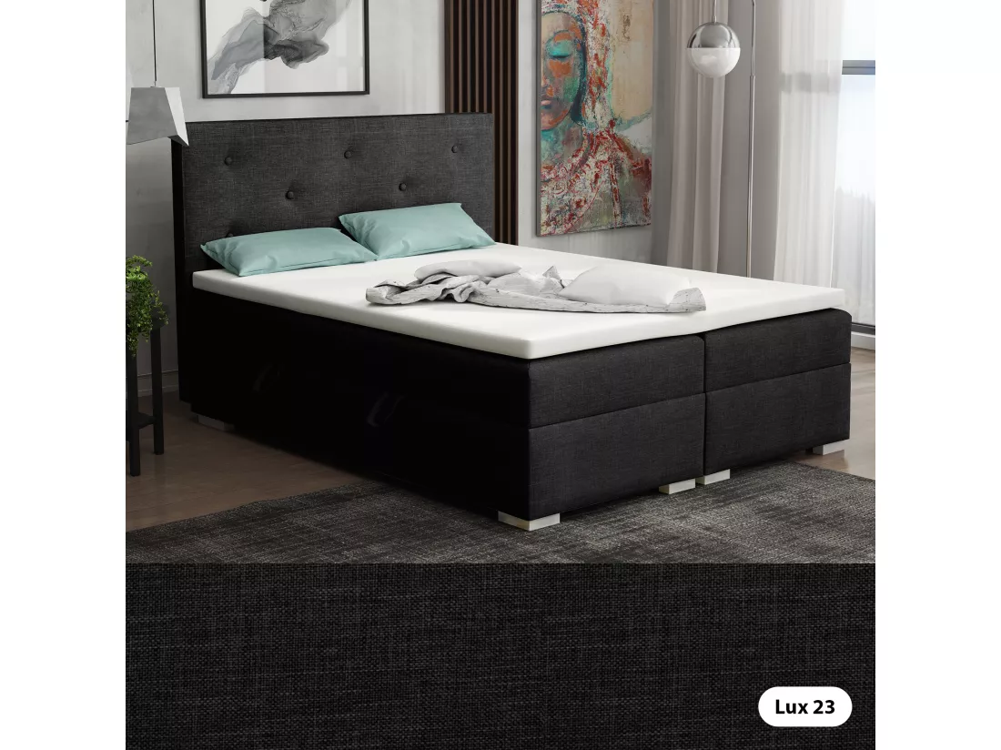 Lit Boxspring avec tiroirs de lit, Coffre de lit Topper Atlanta 180x200 cm, Lux 23 (Noir)