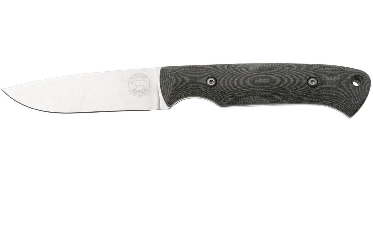 White River Knives Hunter, S35VN, Black O.D. Green Micarta, jachtmes, Owen Baker Jr. design