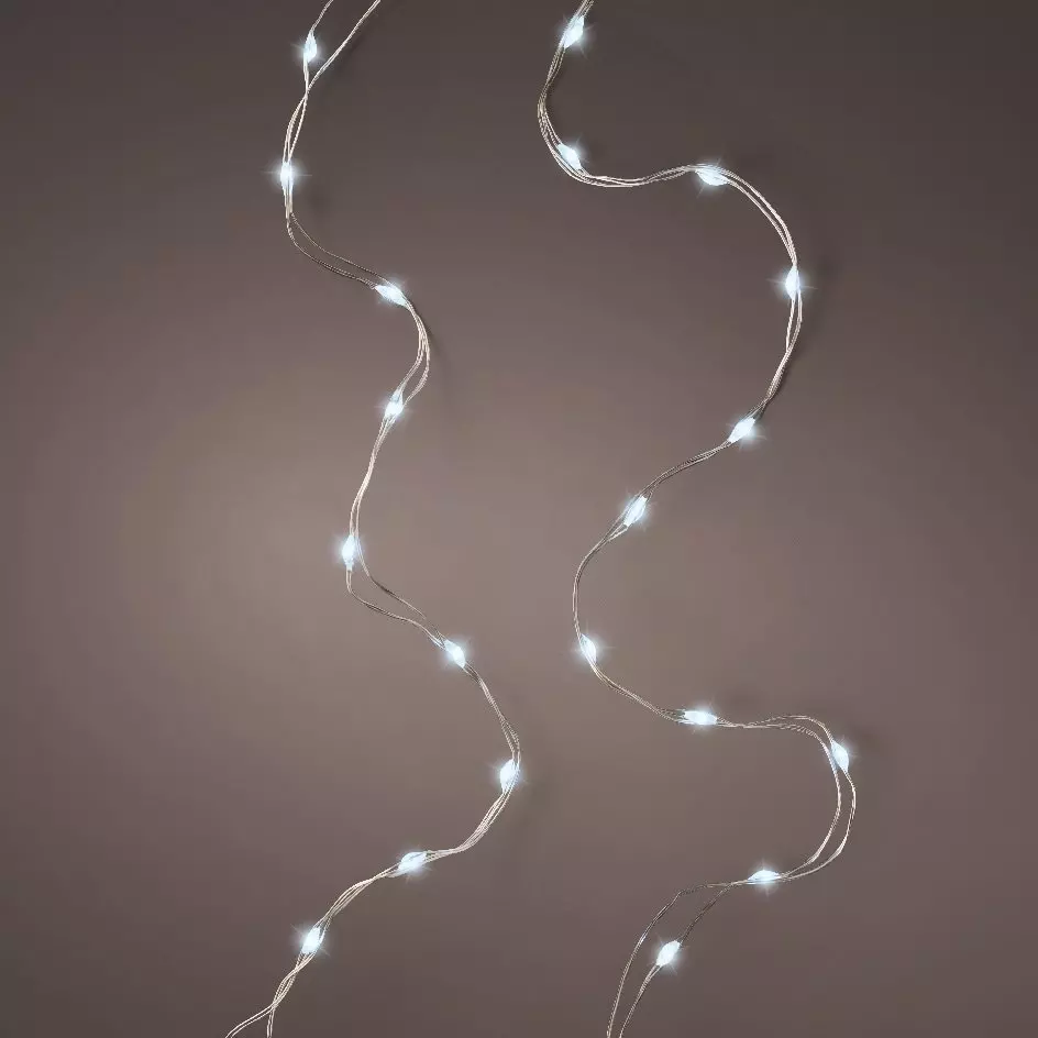 Guirlande lumineuse à piles 4,90 m 100 Micro LED câble transparent Durawise Blanc froid