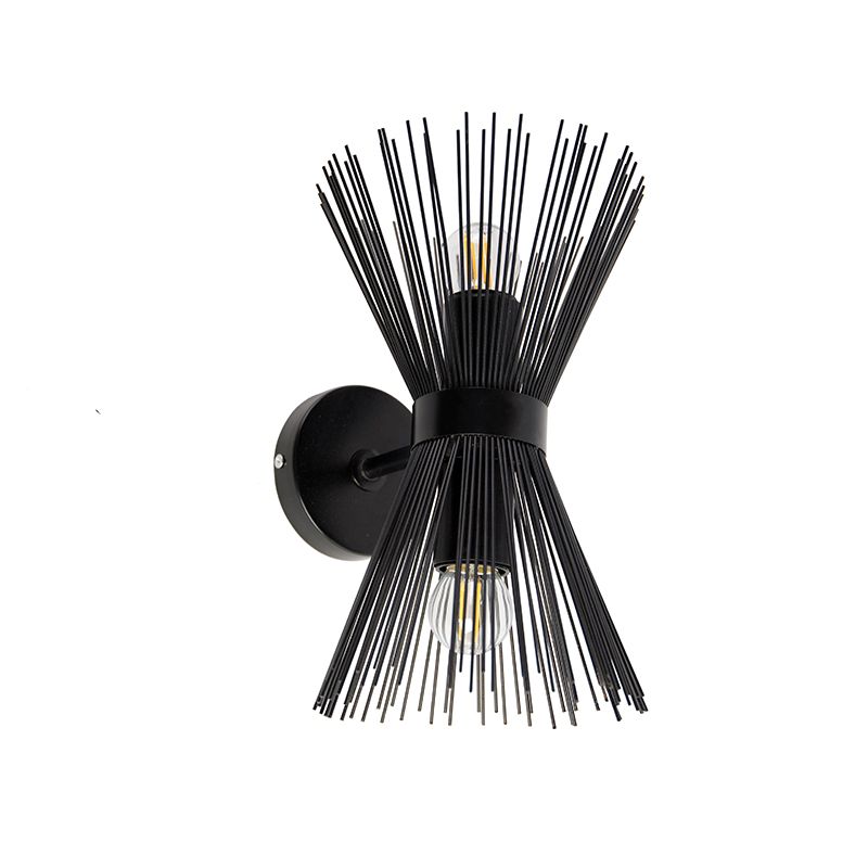 Art Deco wandlamp zwart 2-lichts - Broom