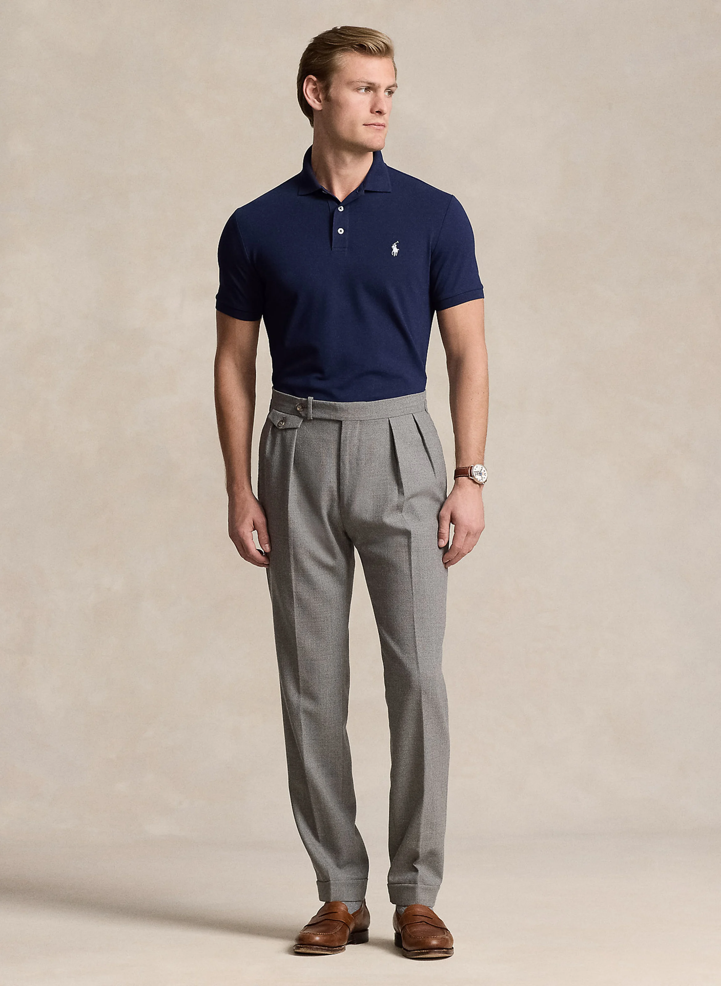 Polo slim-fit en coton mélangé | Bleu
