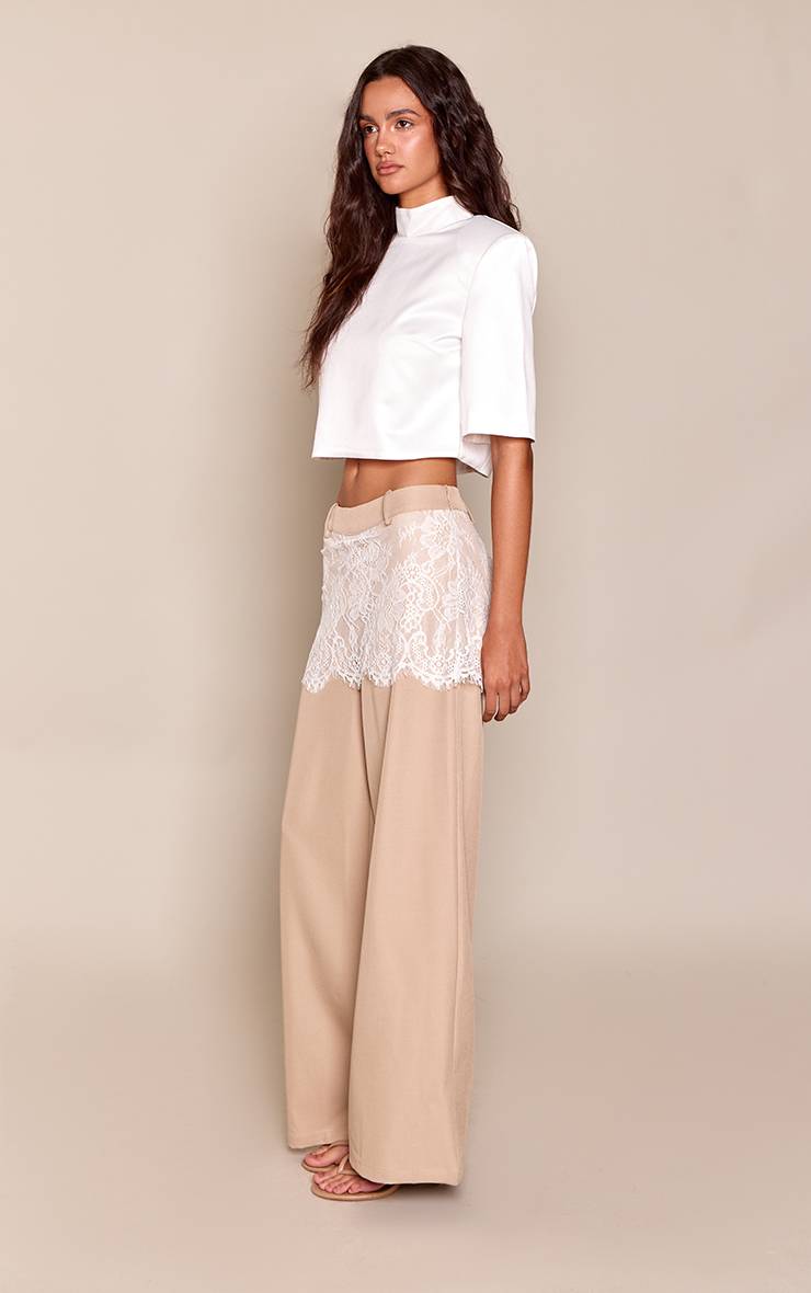 Gris Pantalon Large Superposition Jupe Midi Tissée Ajustée