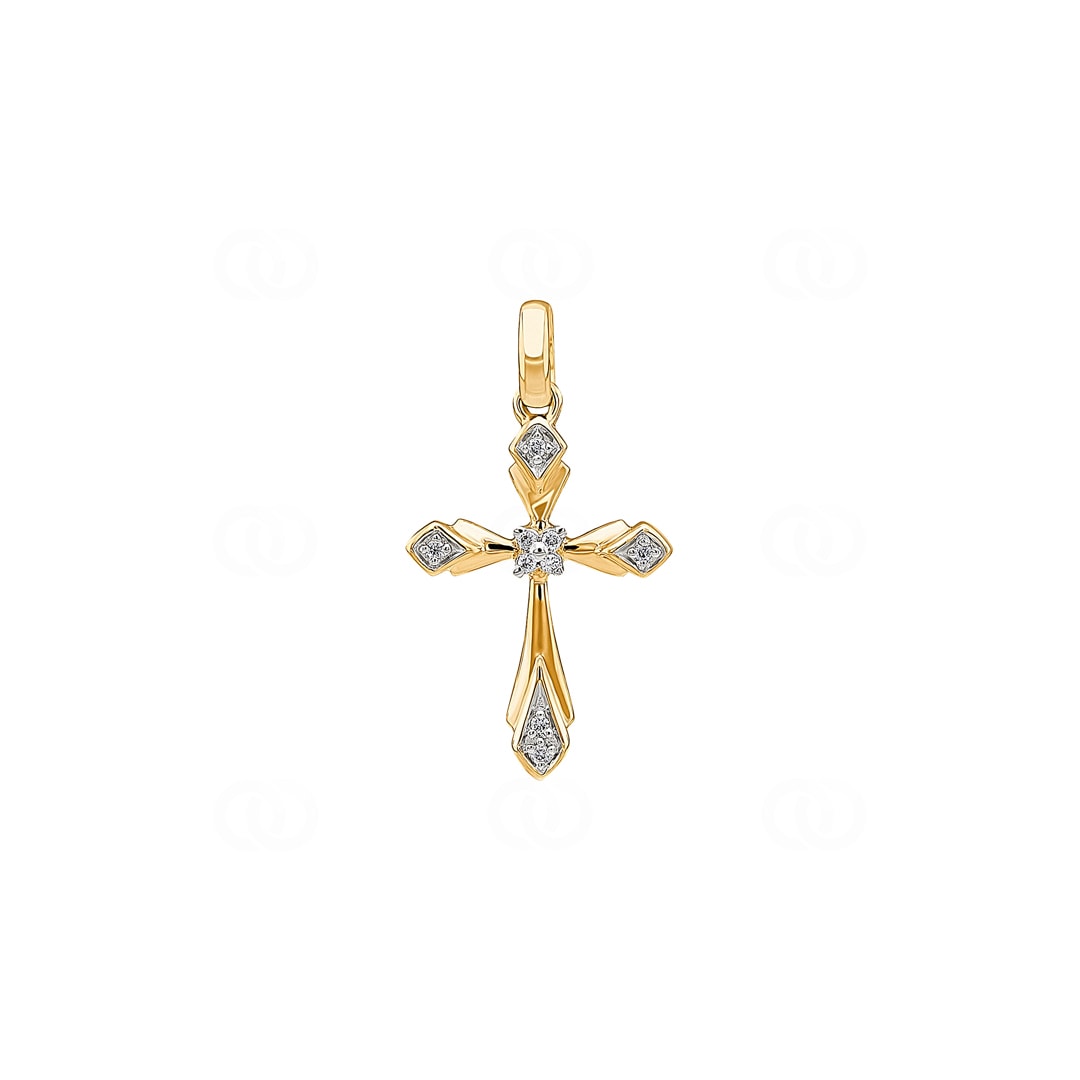 Anhänger 750/18 K Gelbgold Kreuz mit Diamanten 0.03 ct H/si