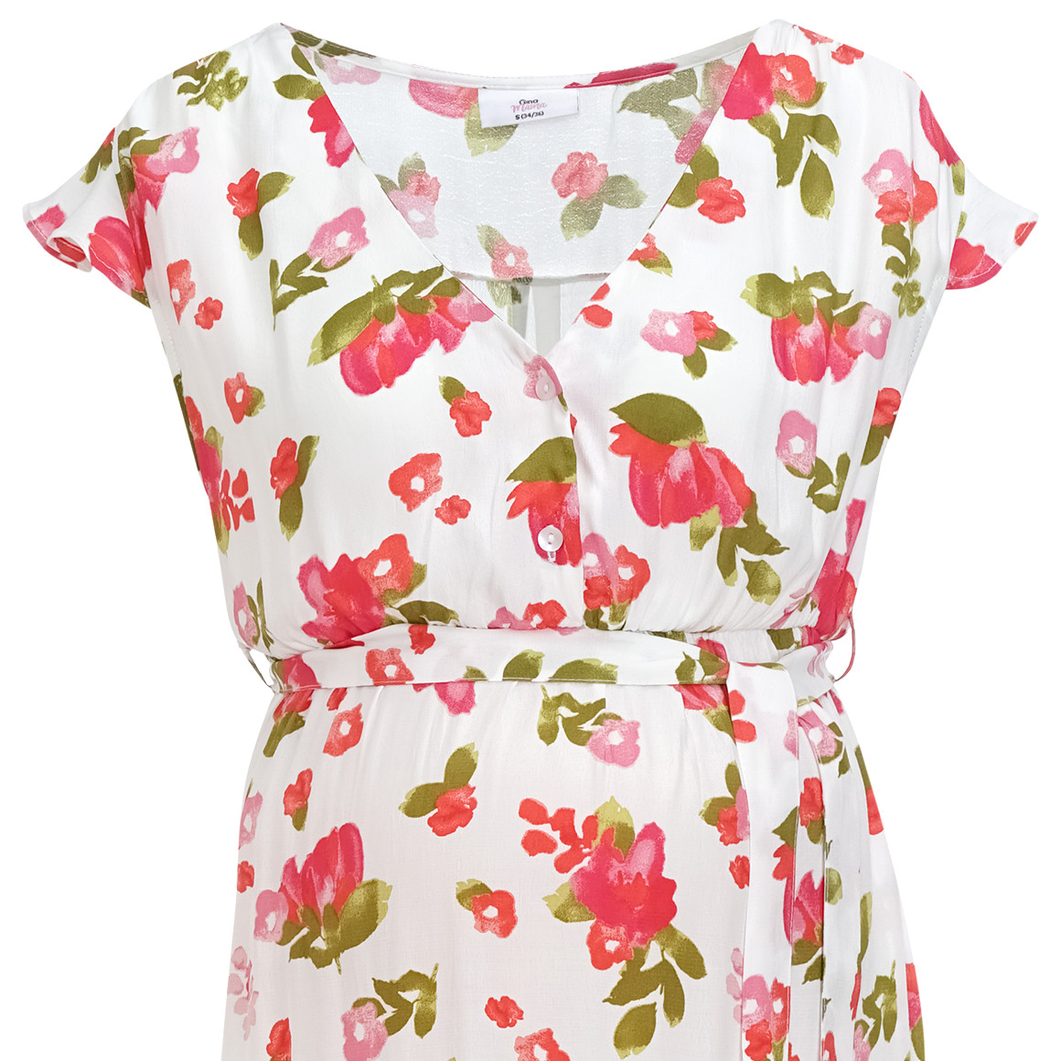 Gina Mama Damen Umstands-Maxikleid mit Blumen allover pink / weiss