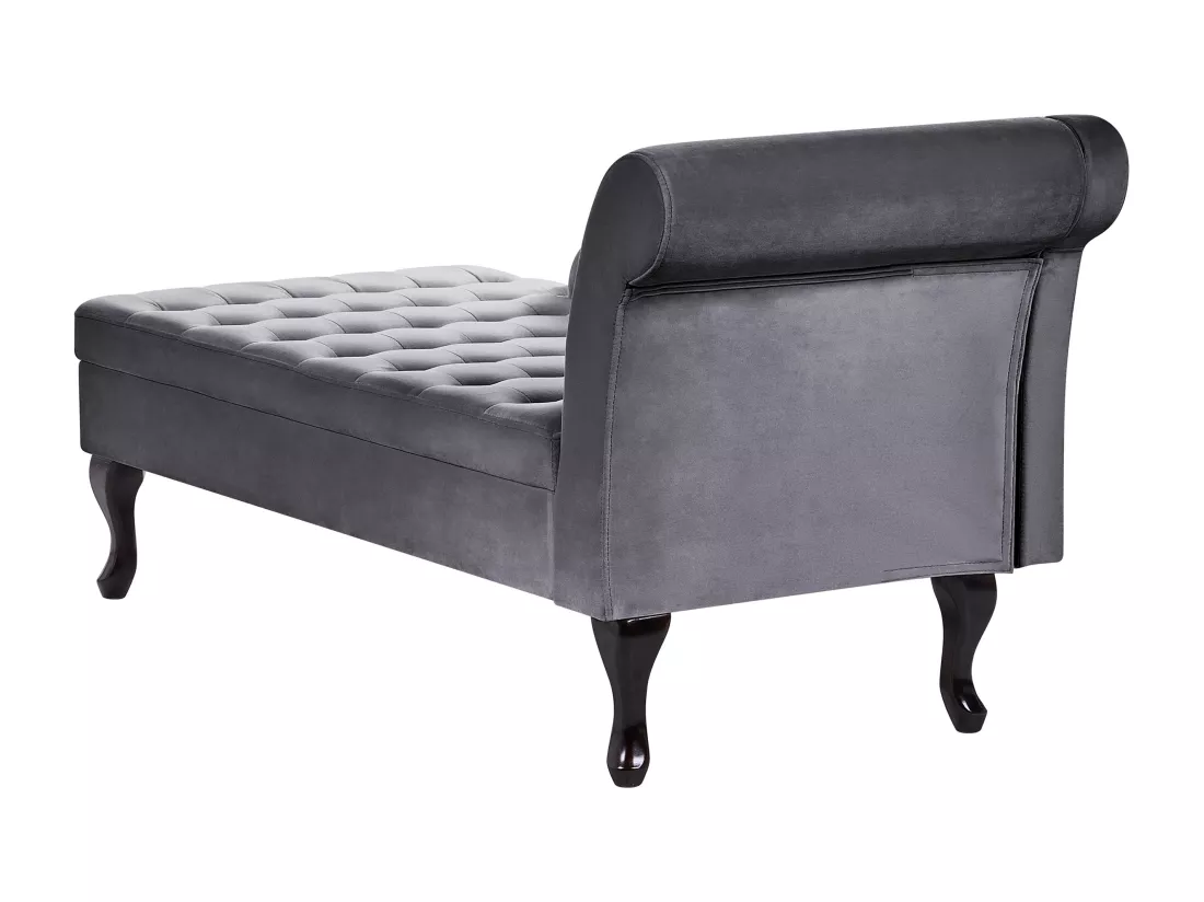 Chaise longue côté droit en velours gris foncé avec rangement PESSAC