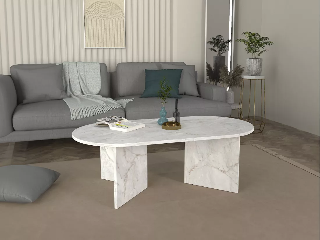 Table basse - Effet marbre blanc - TOPANIA