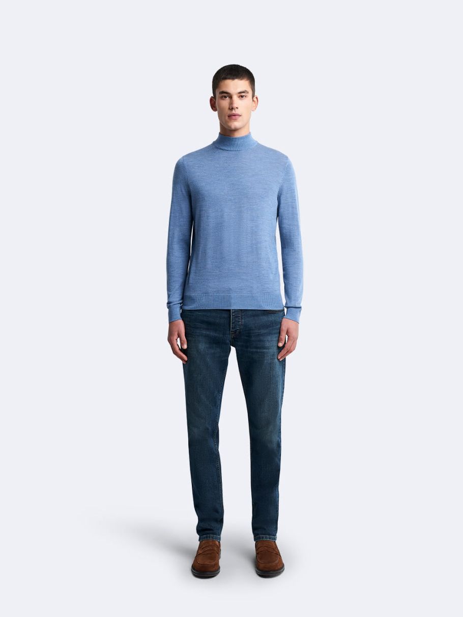 Pull col cheminée en laine mérinos