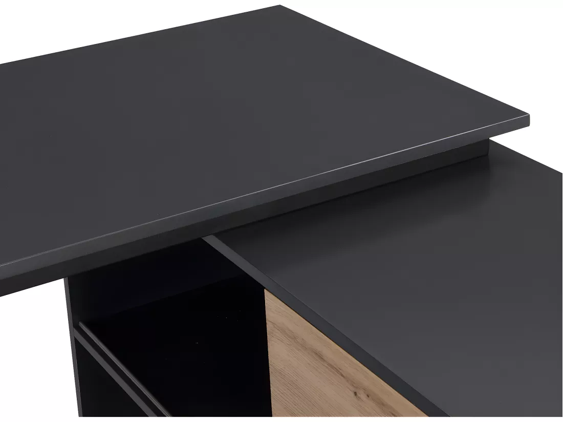 Bureau d'angle avec 2 porte coulissantes - MDF - Coloris : Naturel et noir - COLIOBA