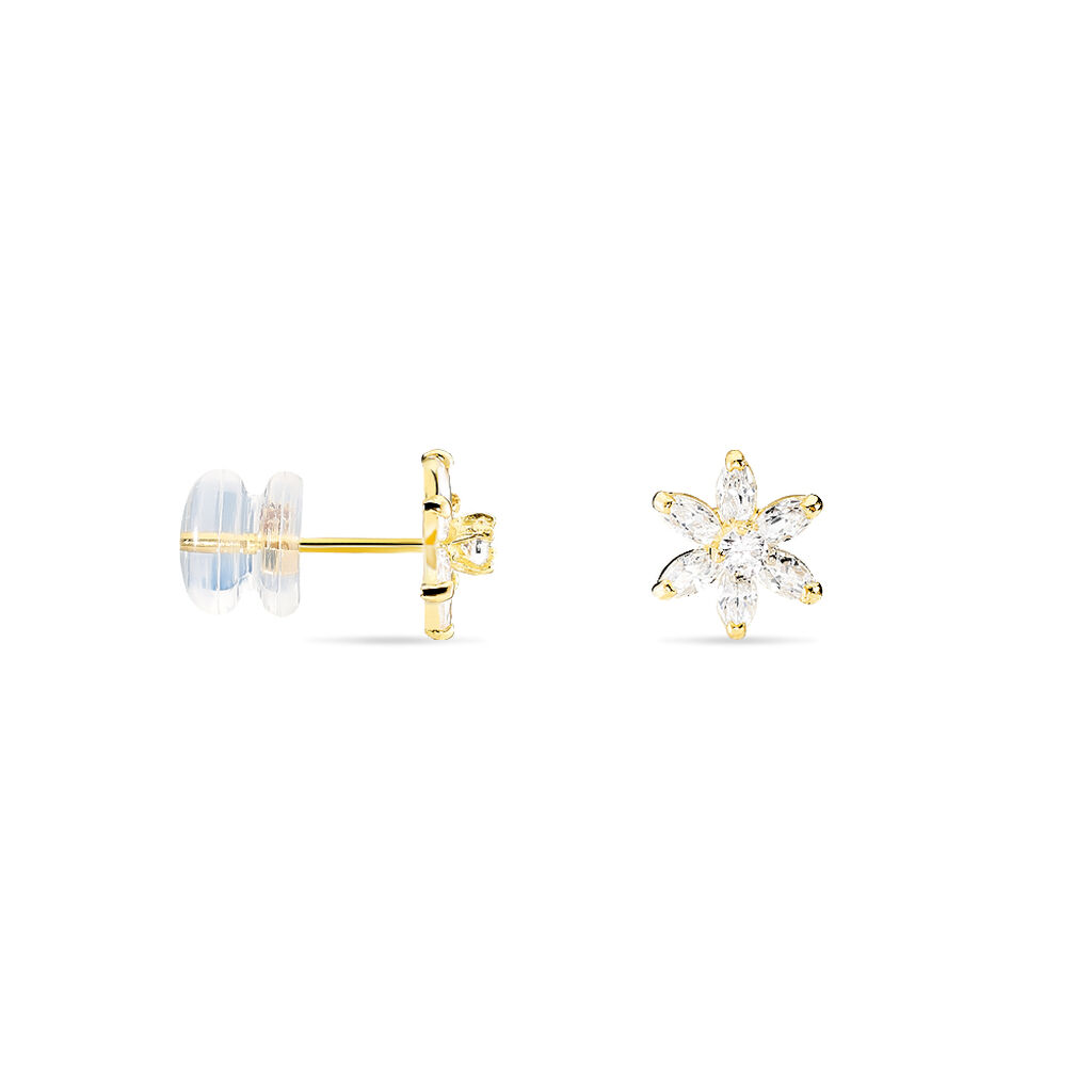 Boucles D'oreilles Puces Eleanor Fleur Or Jaune Oxyde De Zirconium
