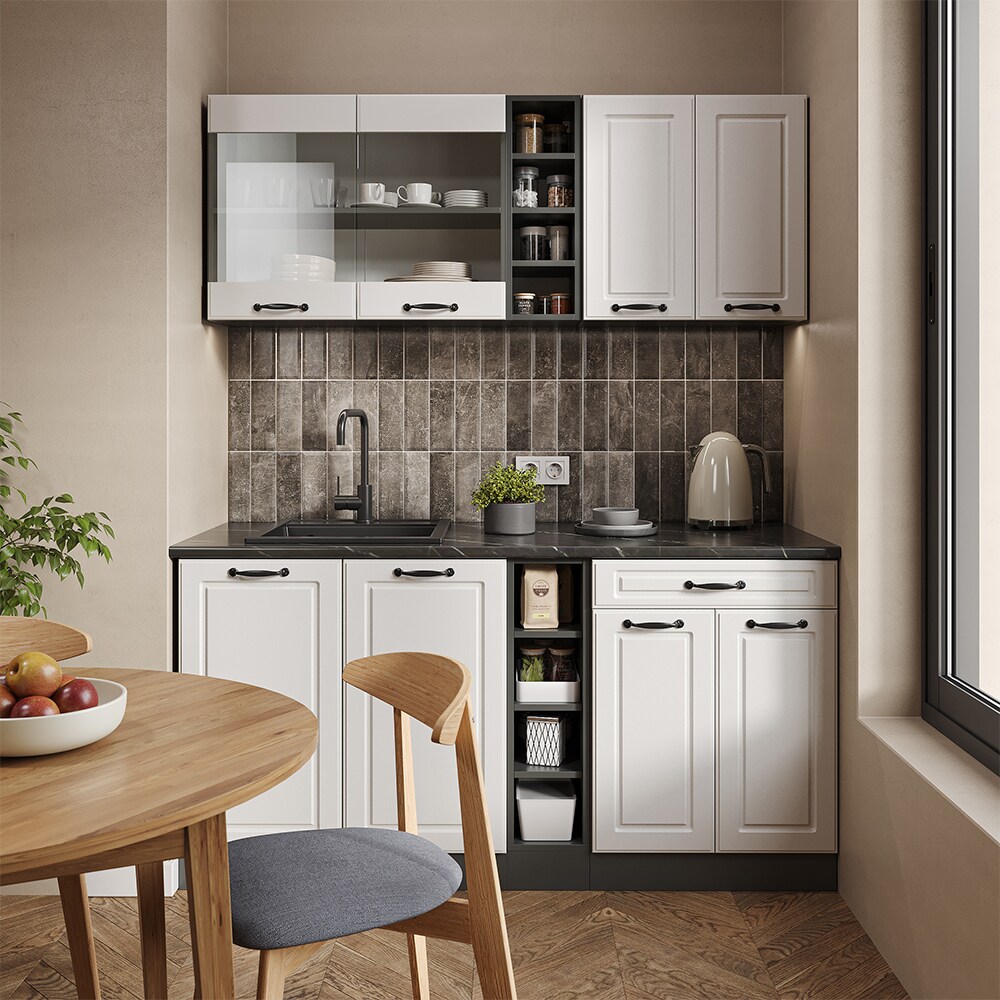 Vicco Küchenzeile Küchenblock Einbauküche R-Line Single Landhaus Anthrazit Weiß160 cm