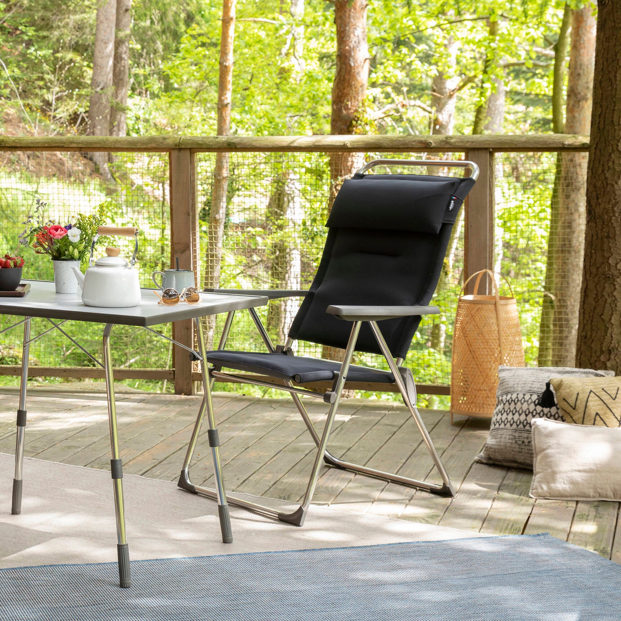Gepolsterter Mehrpositions-Campingsessel Alu Cham XL AirComfort® Schwarz Acier