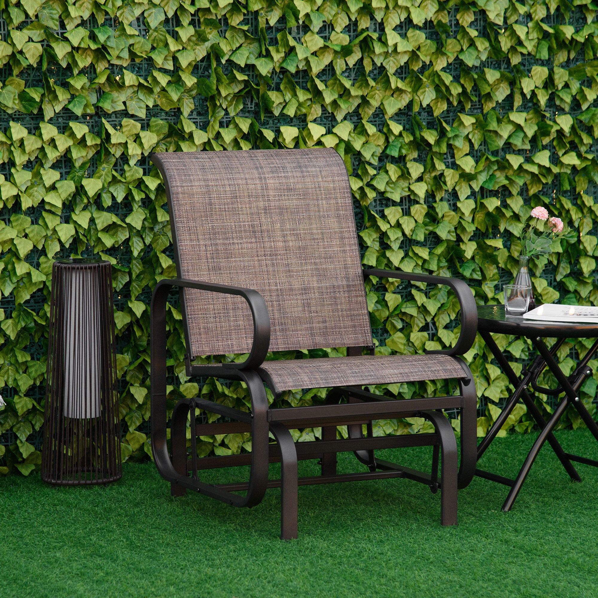 Outsunny Schaukelstühle mit Stoff Rückenlehne und Sitz braun 62B x 75T x 91,5H cm