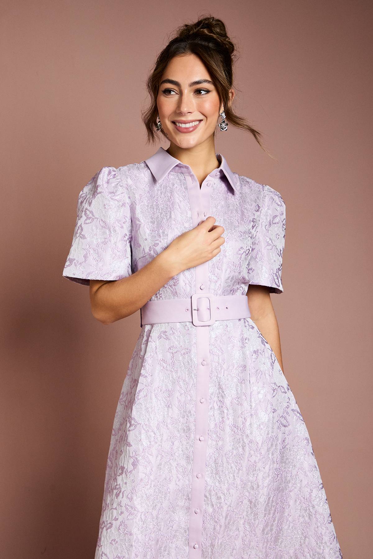 Coast Robe Midi Chemisier Jacquard à Manches Courtes