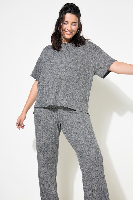 Schlafanzug, Zweiteiler, Rippjersey, Halbarm, lange Hose
