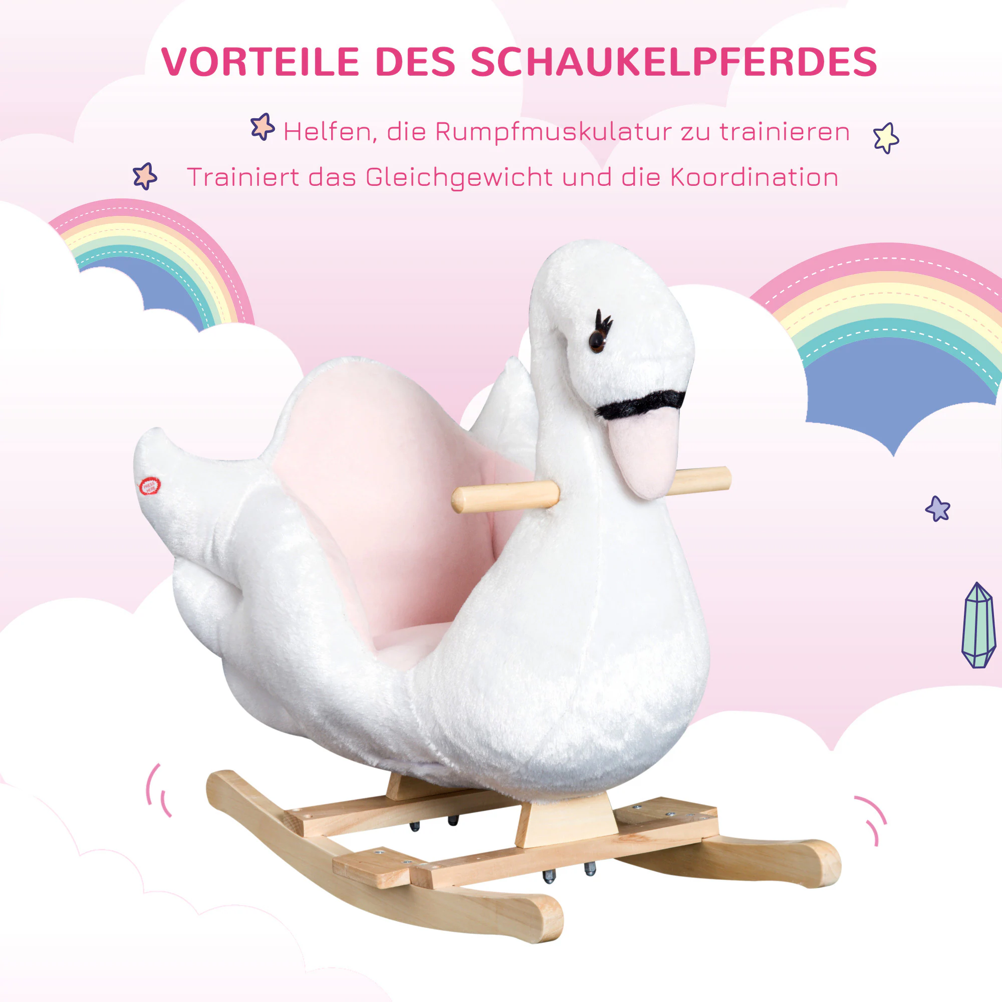 HOMCOM Kinder Schaukelwippe als Schwan rosa, weiß 60 x 32 x 55 cm (LxBxH)