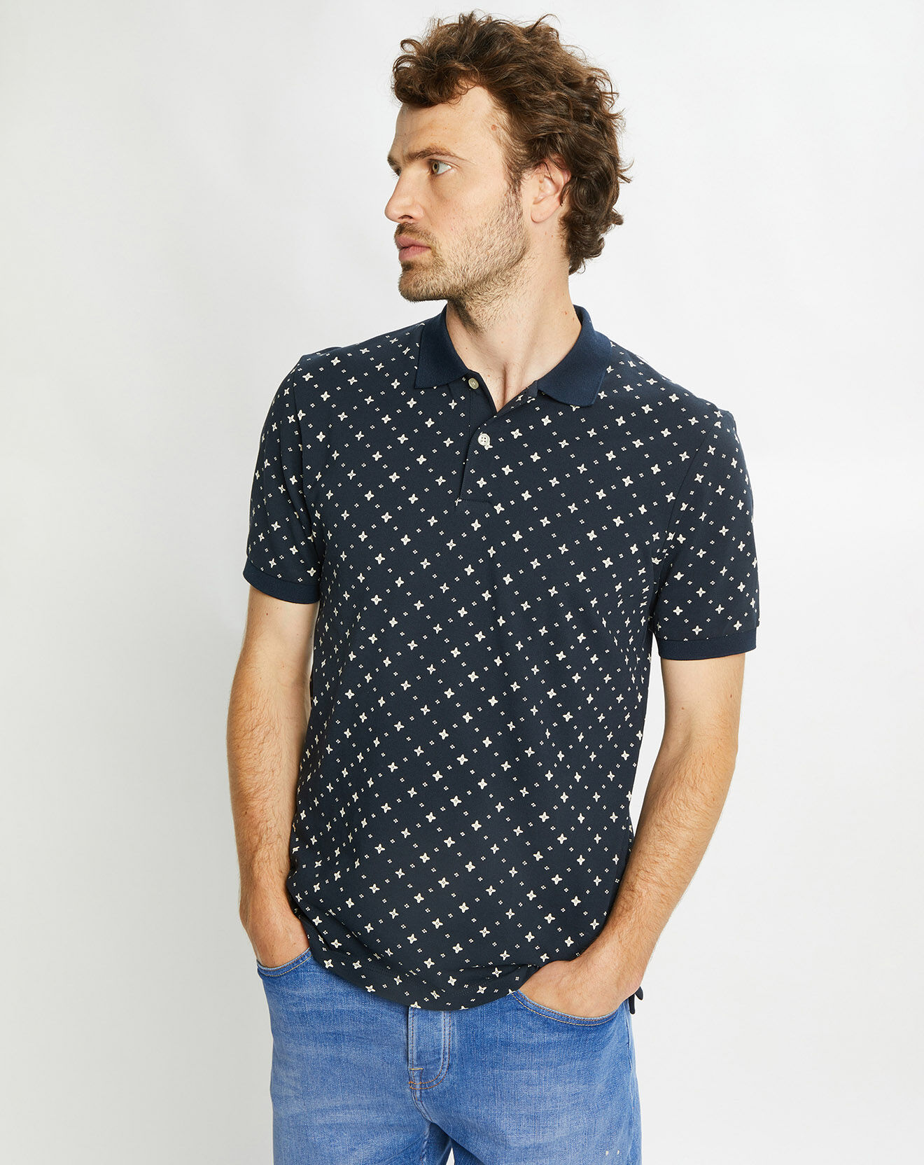 Scotch & Soda Polo Regular Fit 100% Coton Bio imprimé bleu marine