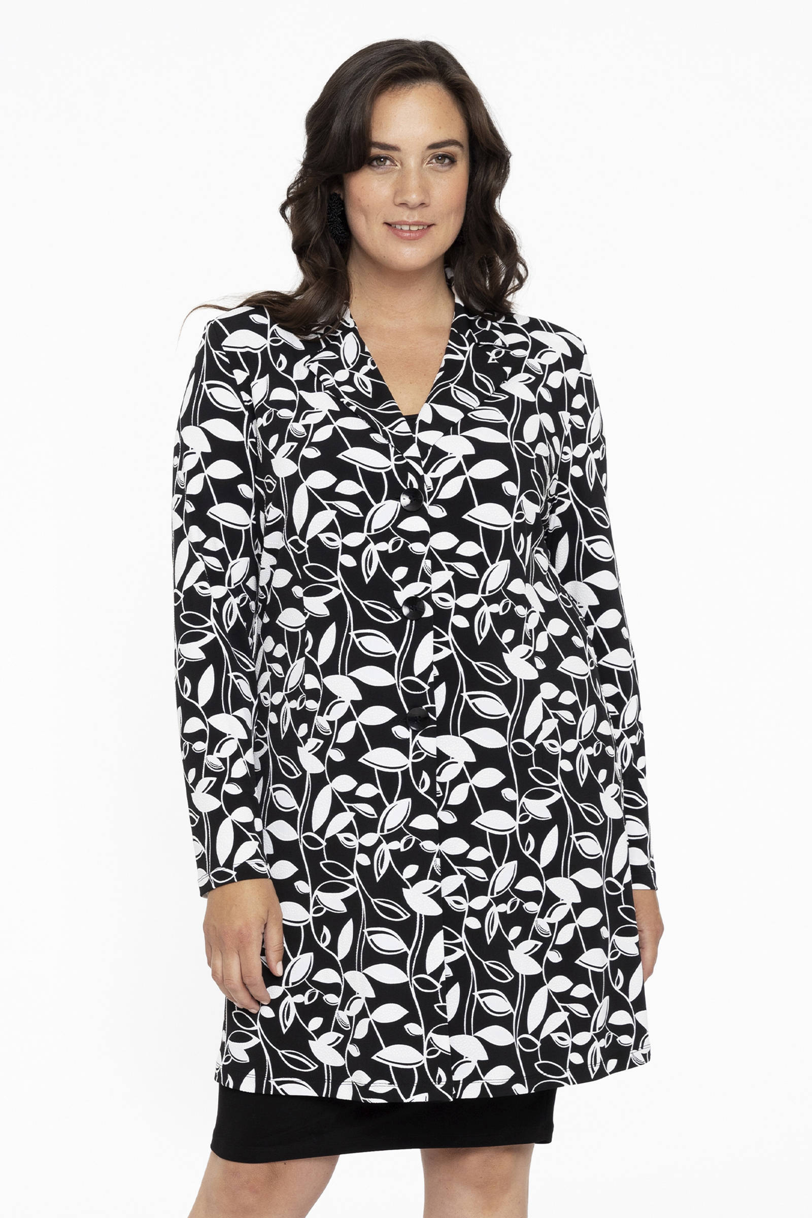 YOEK gebloemde blazer DOLCE van travelstof zwart/wit