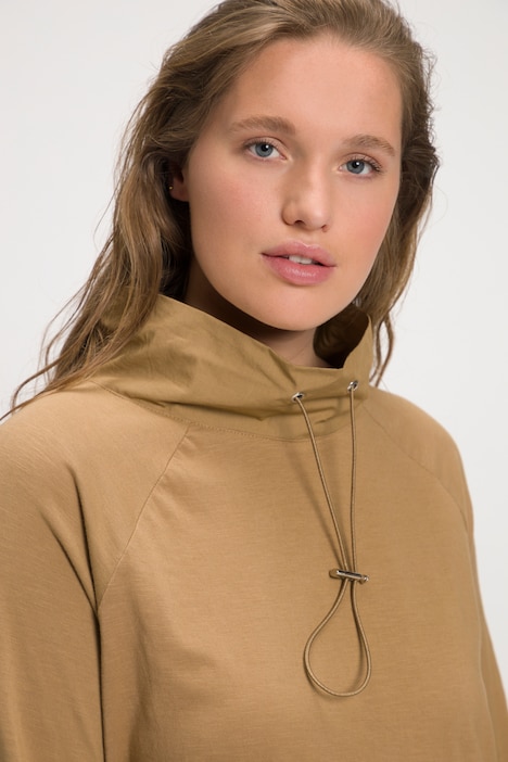 Longshirt, Stehkragen, Zipfelsaum, Langarm, Biobaumwolle
