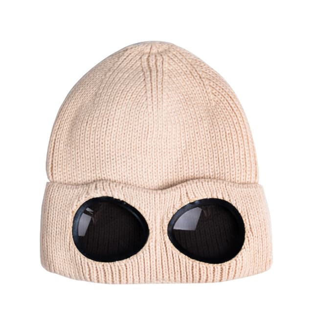Strikket hue med beskyttelsesbriller Beige