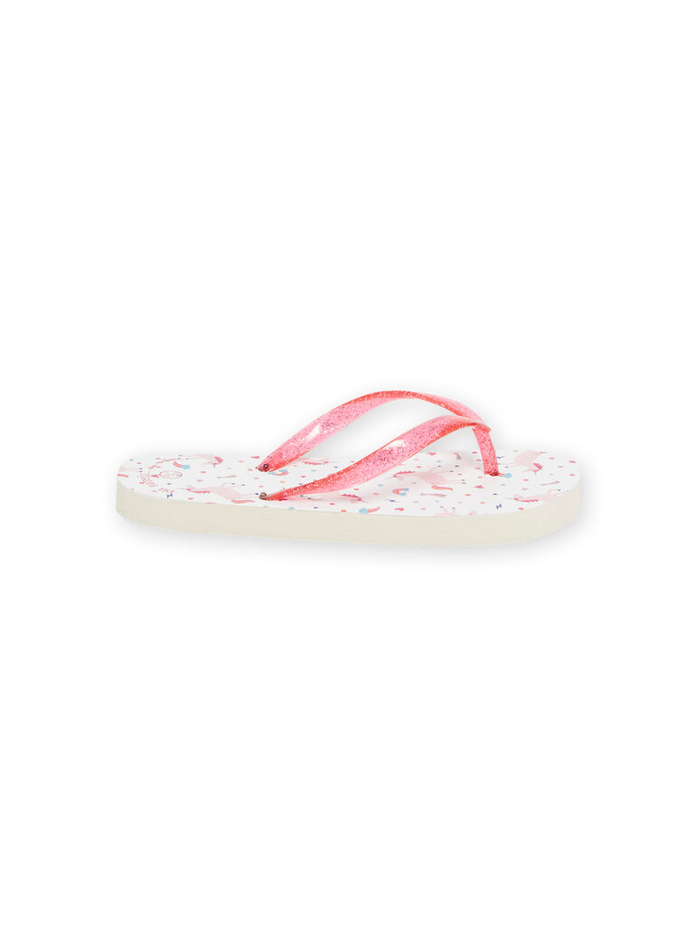 Tongs blanches et roses à imprimé licorne et fantaisie enfant fille