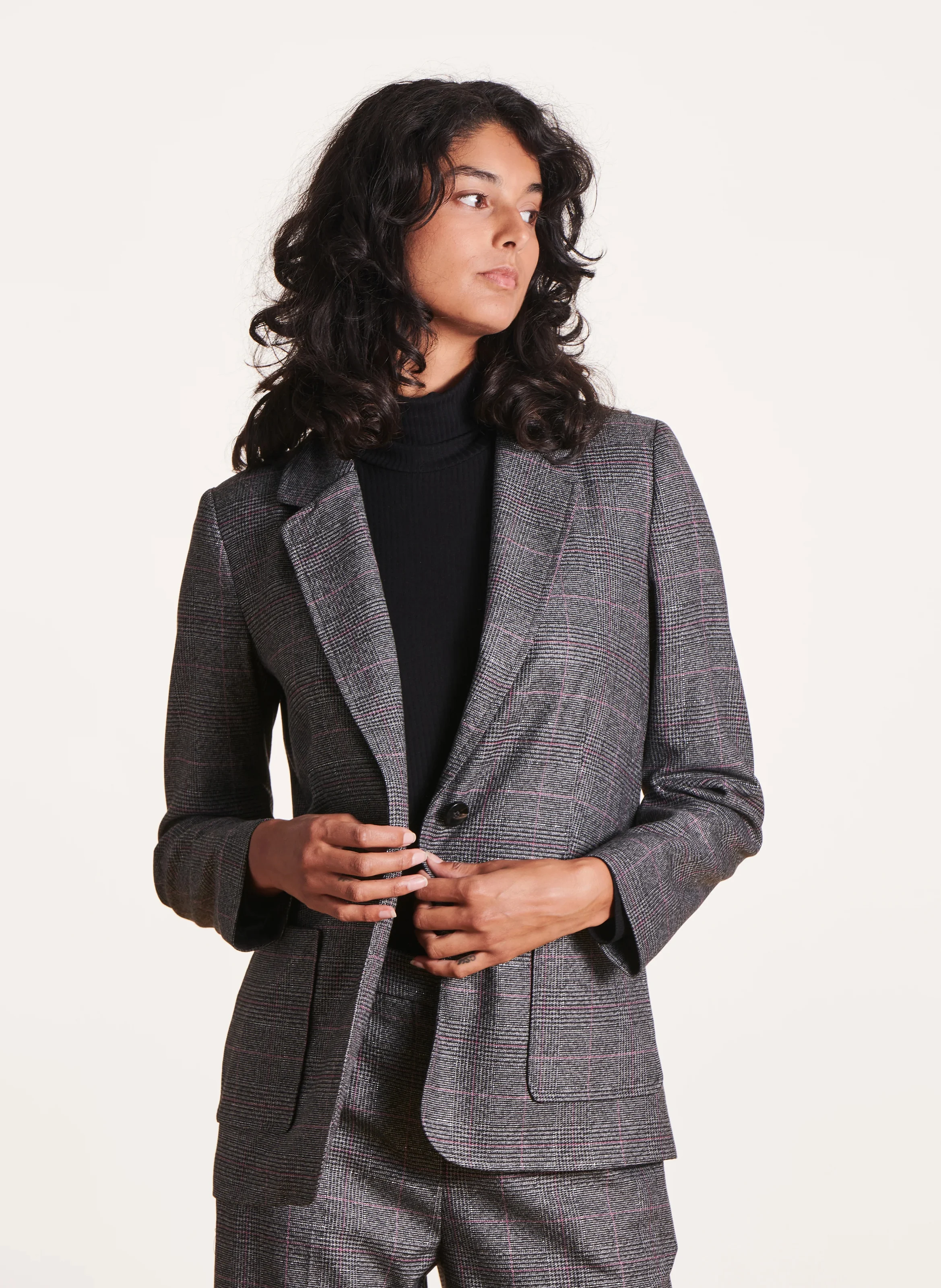 Veste de tailleur droite imprimée| Gris