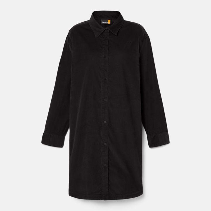 Vestido de veludo cotelê agulhado para mulheres na cor preta.