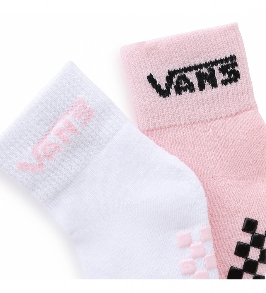 Conjunto de 2 pares de meias Vans Baby Drop V Classic, brancas e rosa.