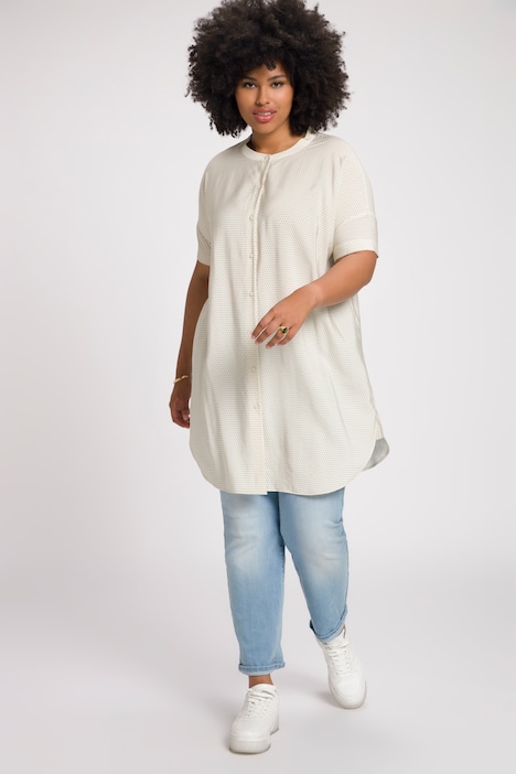 Lyocell-Bluse, Punkte, Oversized, Rundhals, Halbarm