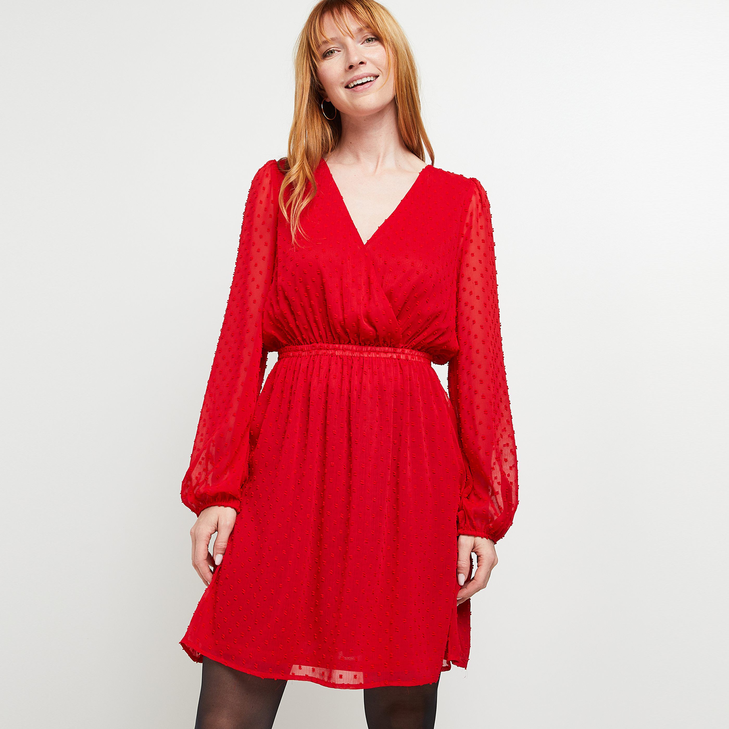 Robe plumetis rouge - ROUGE