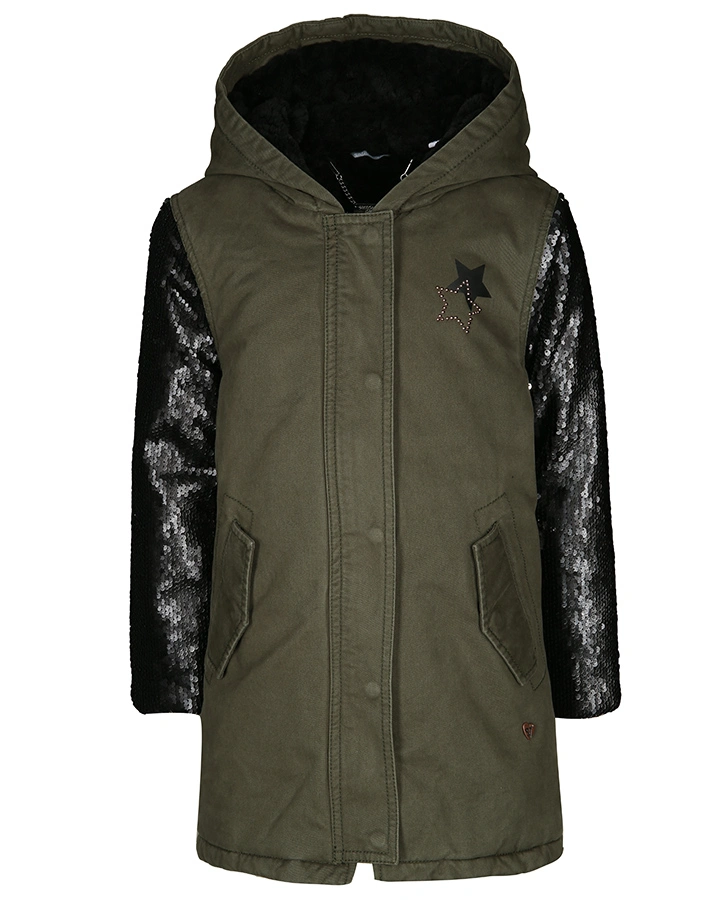 Parka STAR mit Pailletten in olive/schwarz
