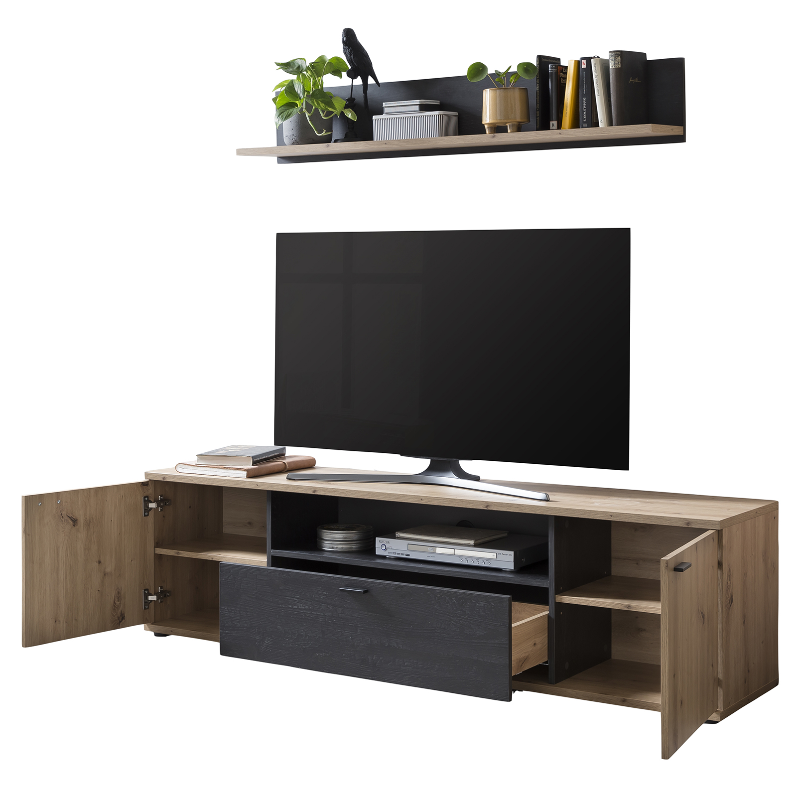 TV-Lowboard - Artisan Eiche-Burned Wood - 180 cm breit