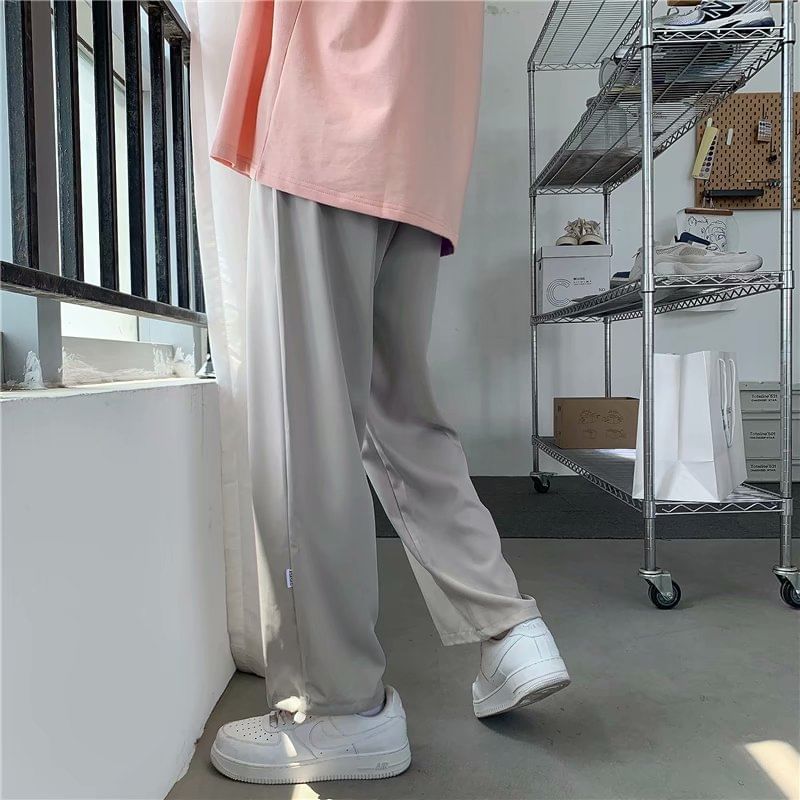 Macho - Effen cropped rechte broek met trekkoord in de taille