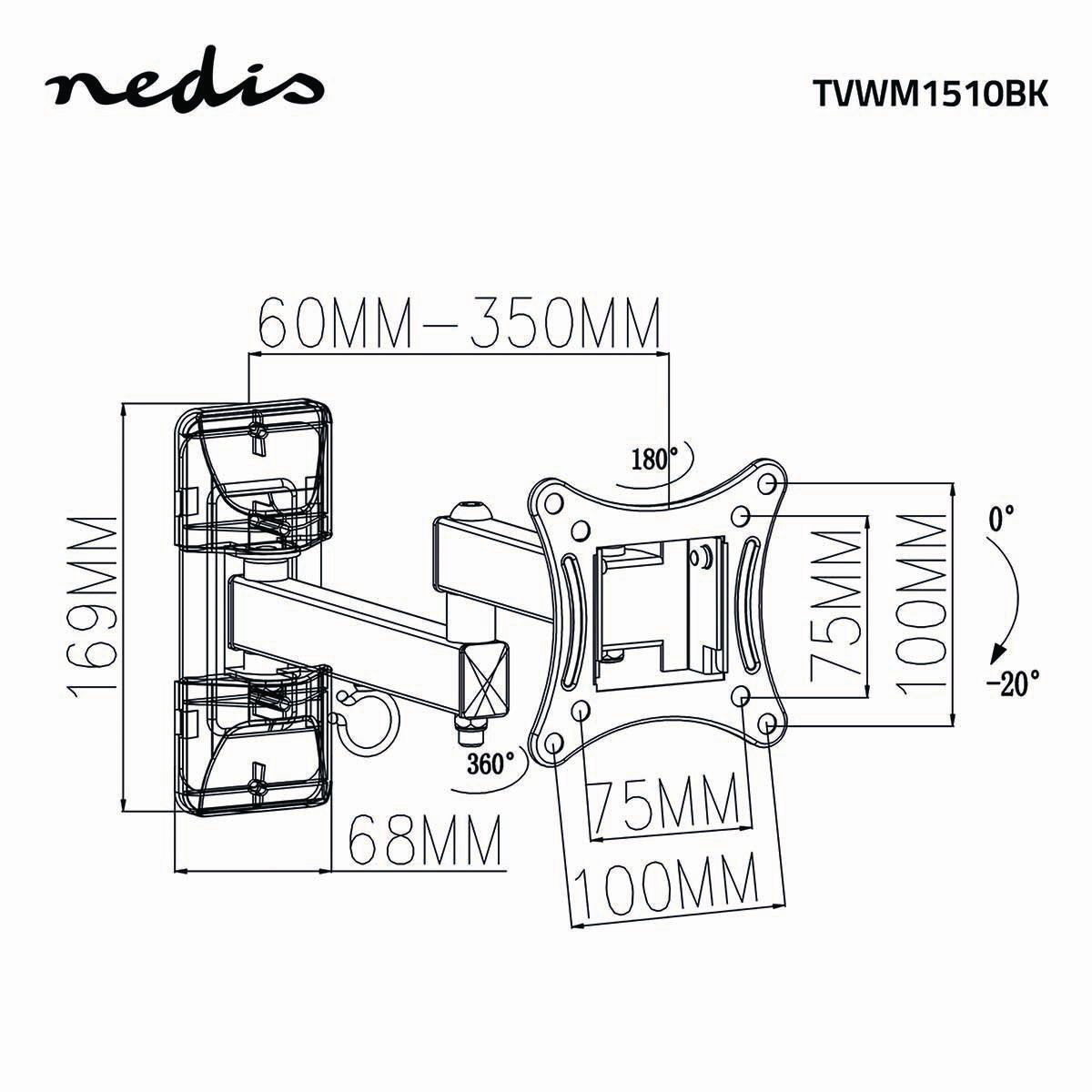 Nedis TVWM1510BK draai- en kantelbare TV-muurbeugel