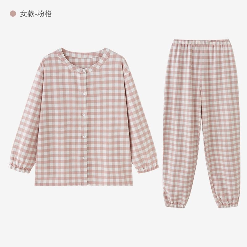 Finlies - Bijpassende pyjamaset voor koppels: geruite top met lange mouwen + broek