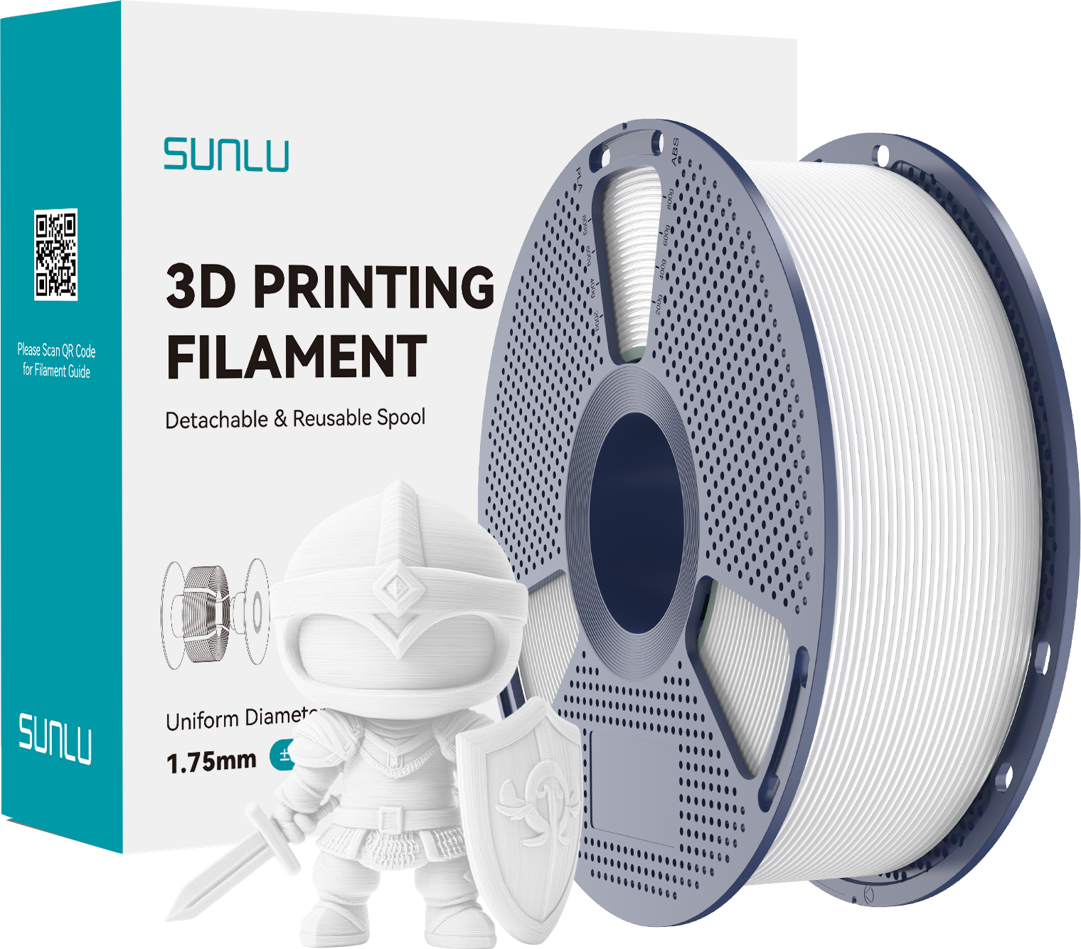 SUNLU  PLA+ White, 1,75 mm / 1000 g    Modifiziertes PLA Filament mit hoher Zähigkeit