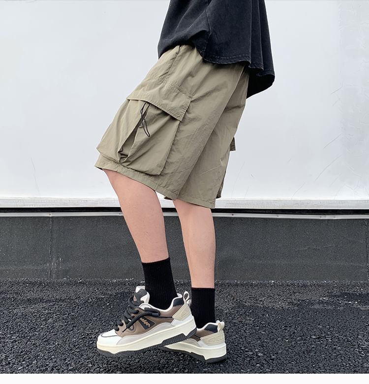 blastealle - Hoge taille, effen, wijde cargo shorts