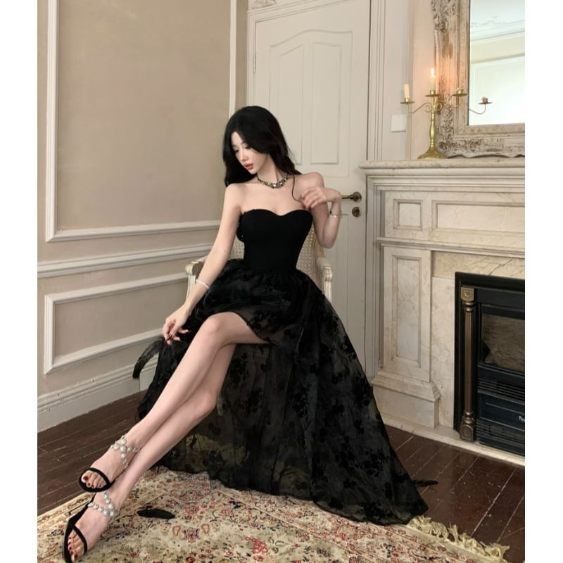 Saccharine - Strapless kanten maxi-A-lijnjurk