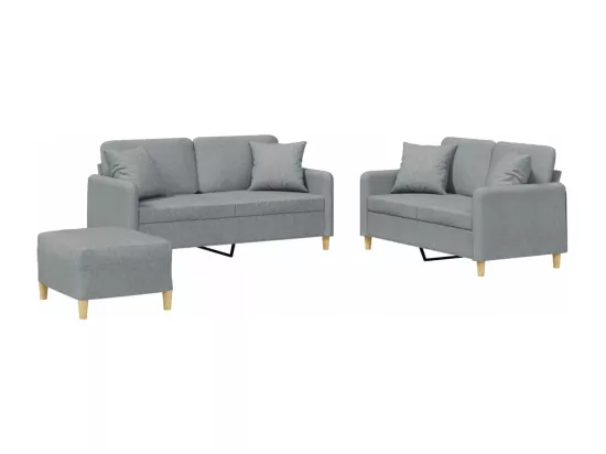 Ensemble de canapés 3 pcs coussins gris clair tissu