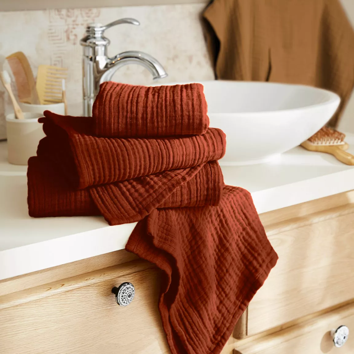 Serviette de bain gaze de coton (90 x 150 cm) Gaïa Terracotta