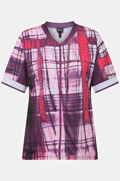 Fahrradshirt, Karo, Slim, Stehkragen, Taschen, Halbarm