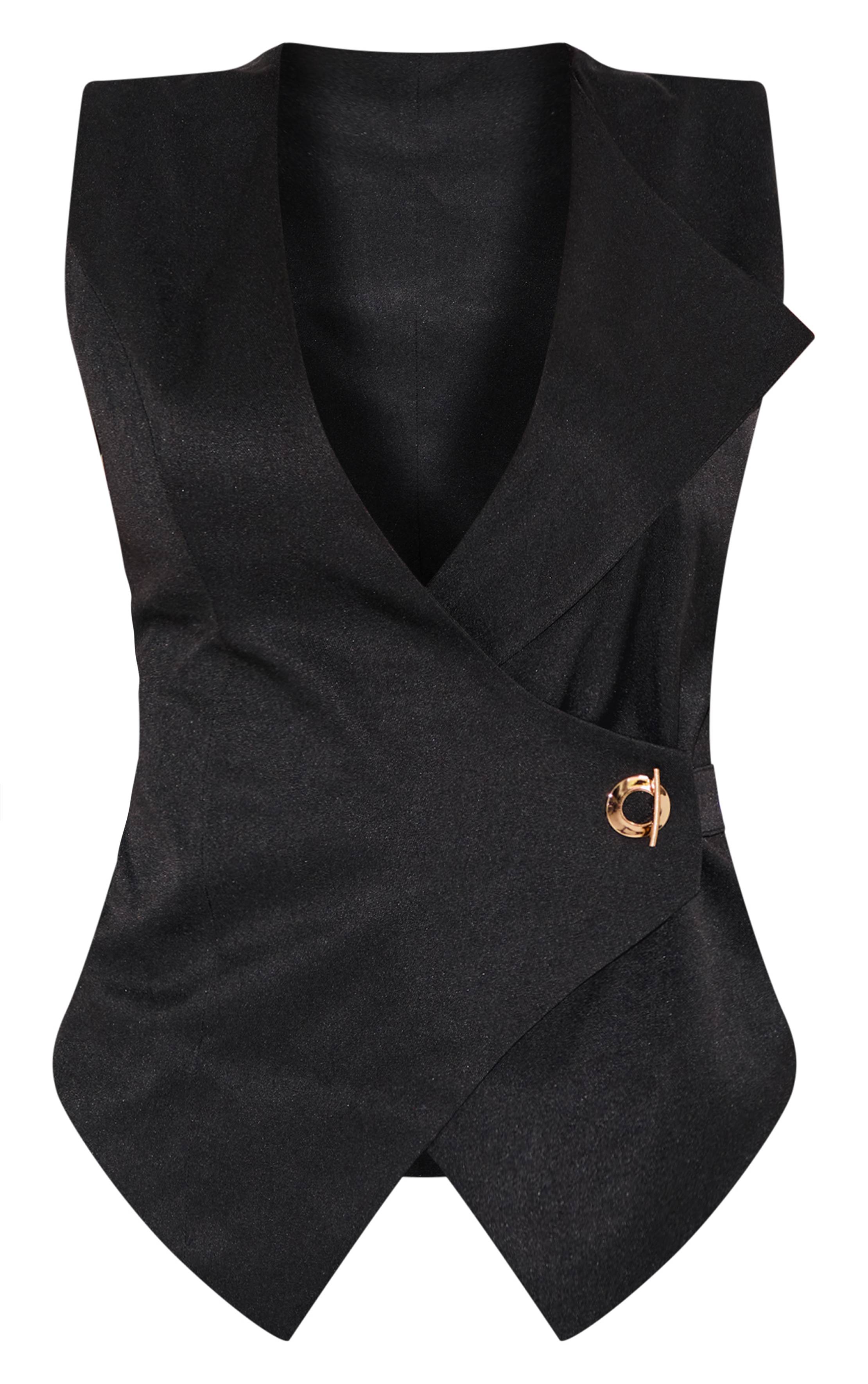 Noir Gilet Ajusté Asymétrique Avec Détails Dorés