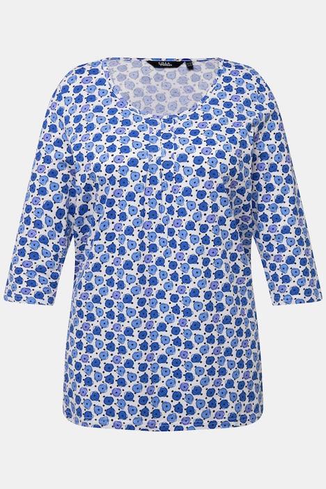 Shirt, Blüten, A-Linie, Zierfalten, V-Ausschnitt, 3/4-Arm