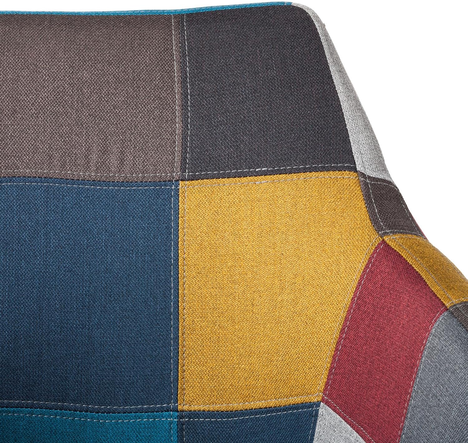 home24 Armlehnenstuhl aus Webstoff & massiver Eiche in Multicolor, Geöltes Echtholzgestell mit strapazierfähigem Patchwork-Bezug, Stabiles Sitzmöbel für den Essbereich