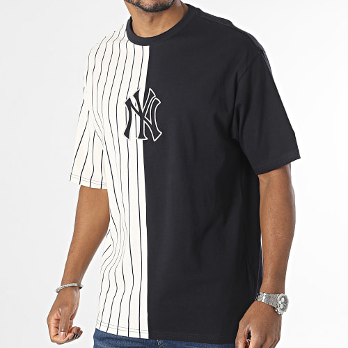 Tee Shirt MLB Half Striped New York Yankees 60416312 Beige Noir