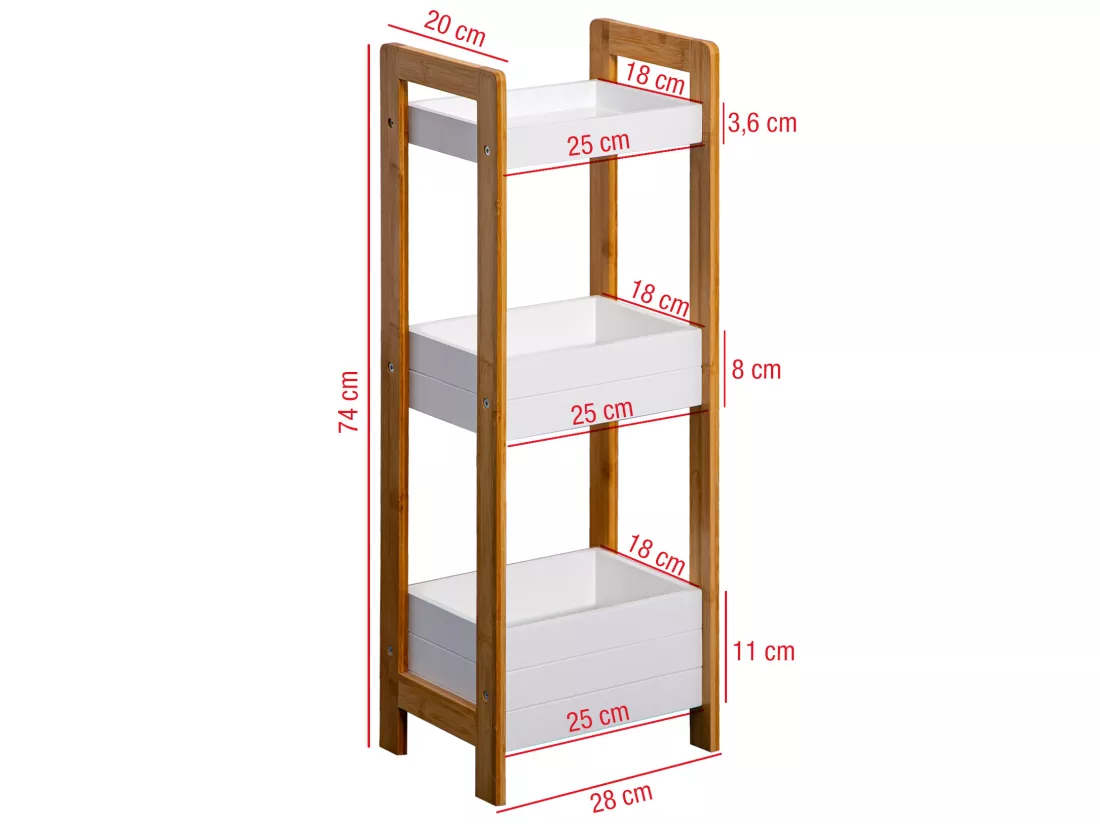 Étagère en échelle Meuble de salle de bain 3 étagères MDF Bambu Blanc