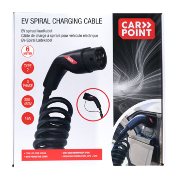 Carpoint spiraal laadkabel elektrische auto type 2 - 2 16a 3phase 6 meter